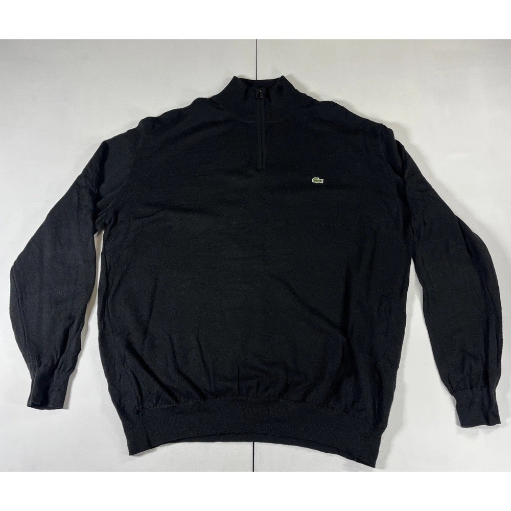 Lacoste 100% Virgin Wool Quarter Zip Sweater Black Golf Devanlay Mens 3XL FR 8